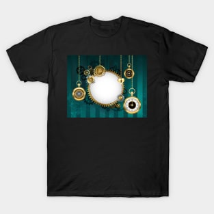 Round Mechanical Banner on Green Background ( Steampunk ) T-Shirt